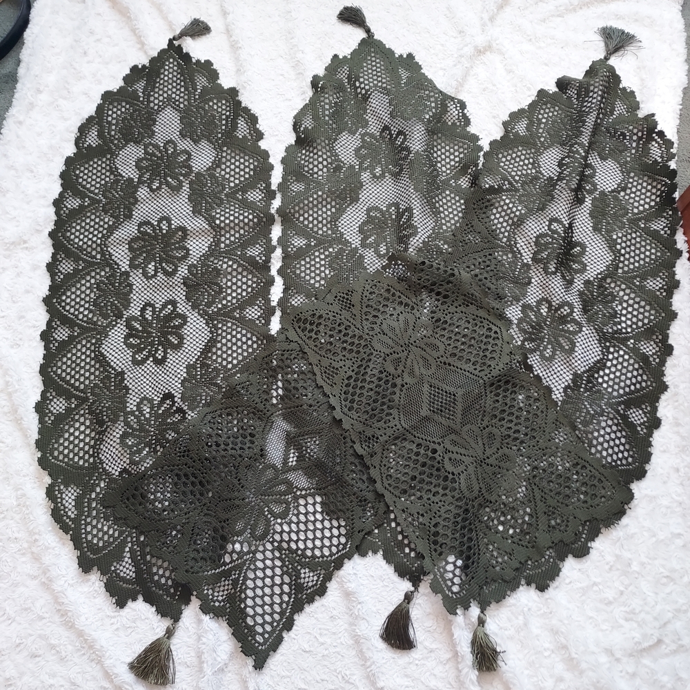 Elegant Olive Green Crochet Table Runners Set Of 5 Holiday Grandmacore Fancy